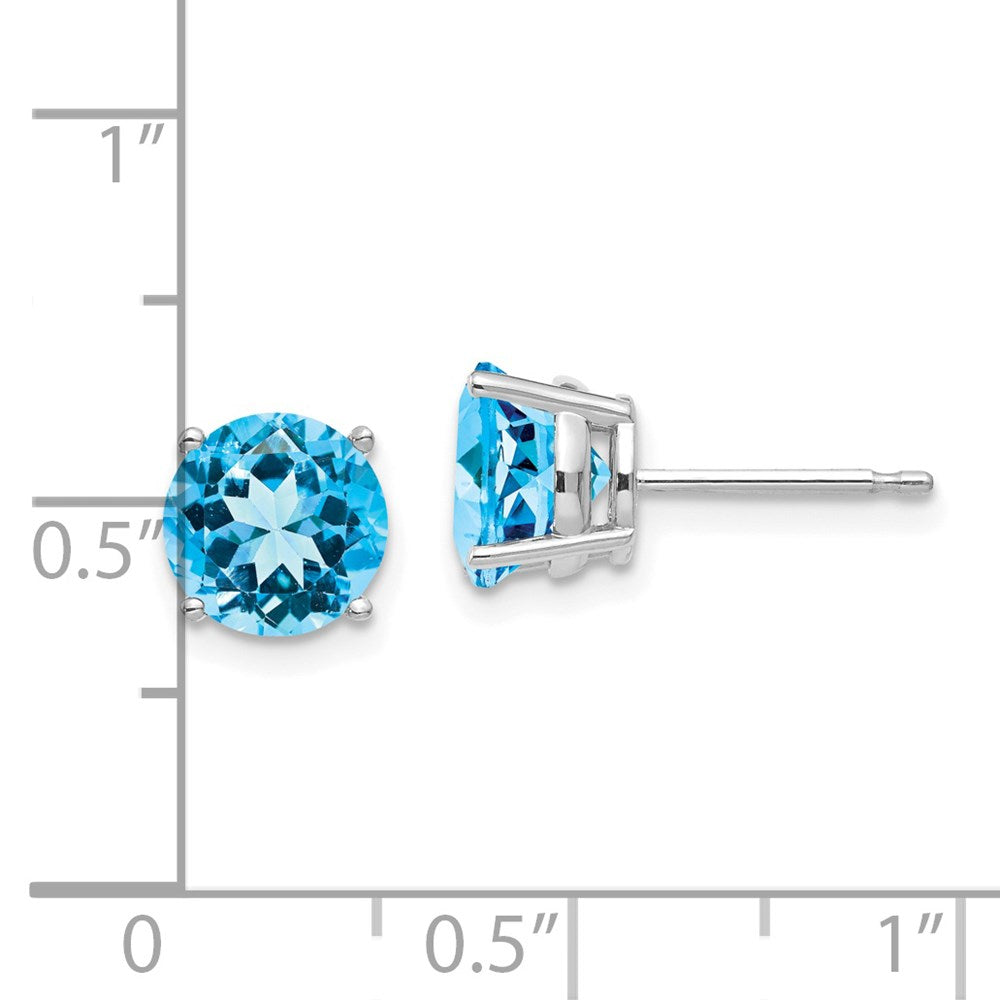 14k White Gold 7mm Round Blue Topaz Post Earrings