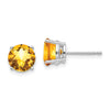 14k White Gold 7mm Round Checker-cut Citrine Post Earrings