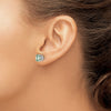 14k White Gold 7mm Round Checker-Cut Green Quartz Post Earrings