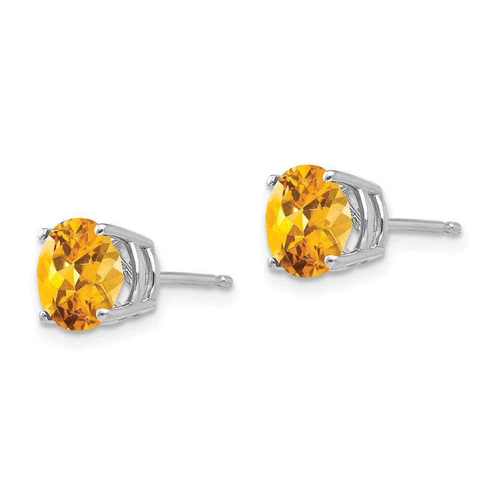 14k White Gold 7mm Round Citrine Post Earrings