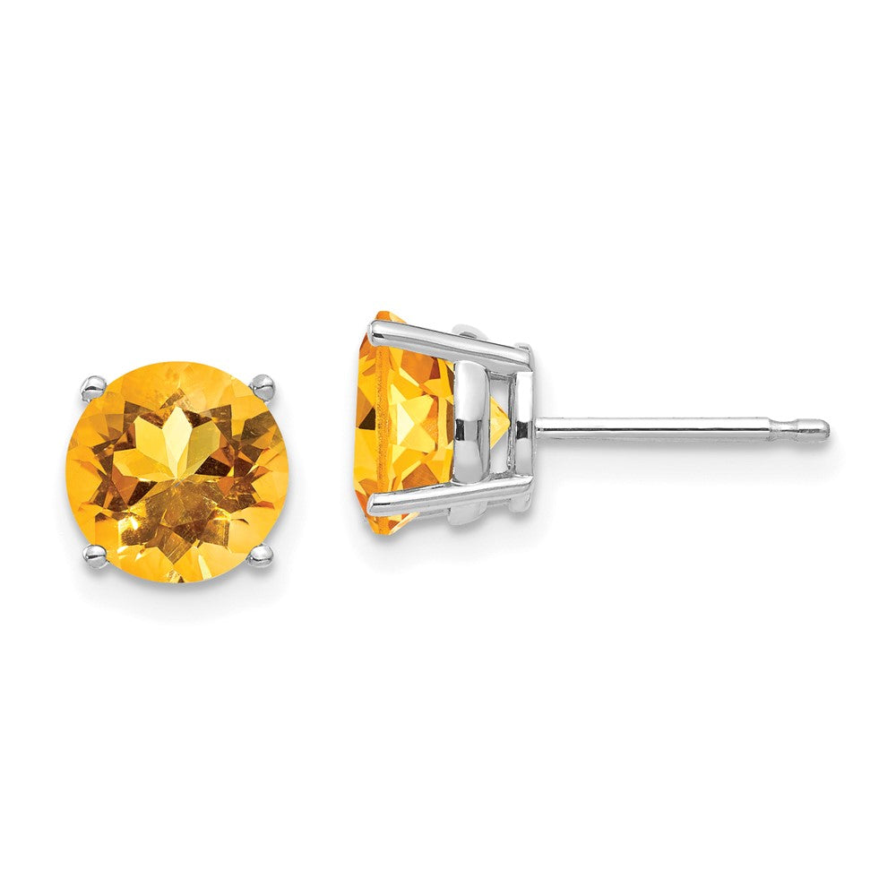 14k White Gold 7mm Round Citrine Post Earrings