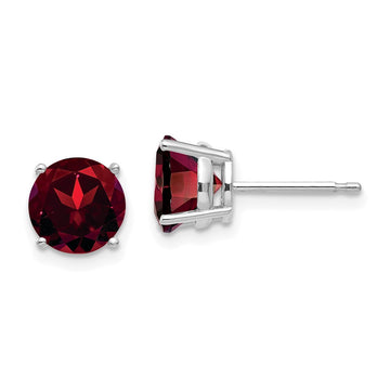14k White Gold 7mm Round Garnet Post Earrings