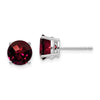 14k White Gold 7mm Round Checker-cut Garnet Post Earrings