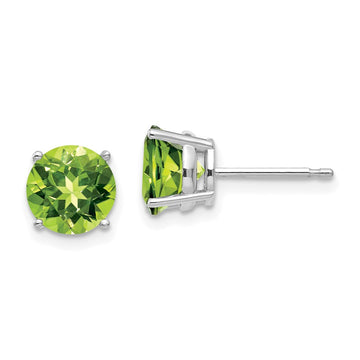 14k White Gold 7mm Round Peridot Post Earrings