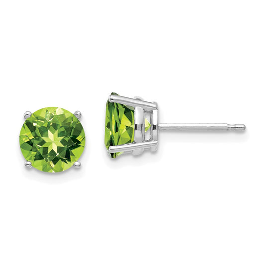14k White Gold 7mm Round Peridot Post Earrings