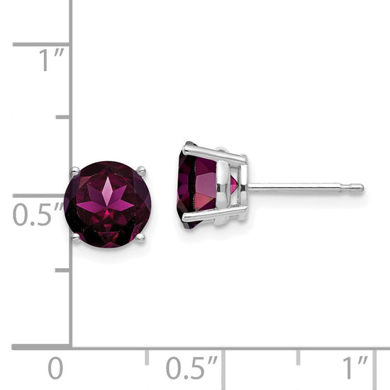 14k White Gold 7mm Round Rhodolite Garnet Post Earrings