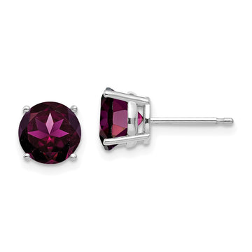 14k White Gold 7mm Round Rhodolite Garnet Post Earrings