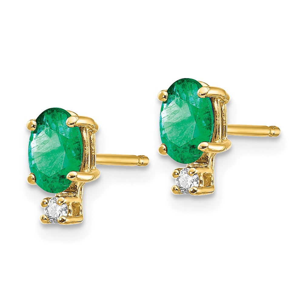 14k 6x4mm Oval Emerald and AAA Quality Diamond Post Earrings