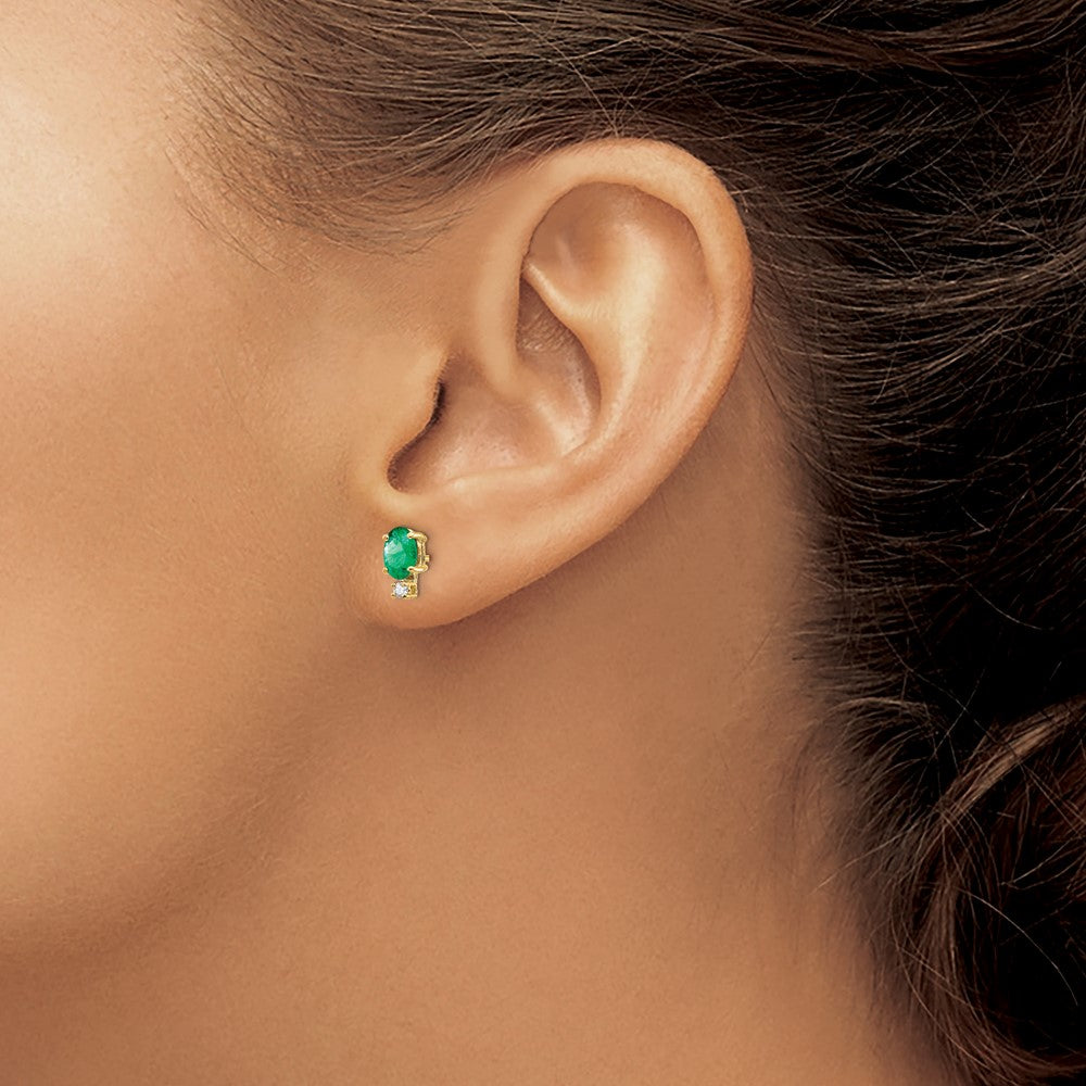 14k 6x4mm Oval Emerald and AAA Quality Diamond Post Earrings