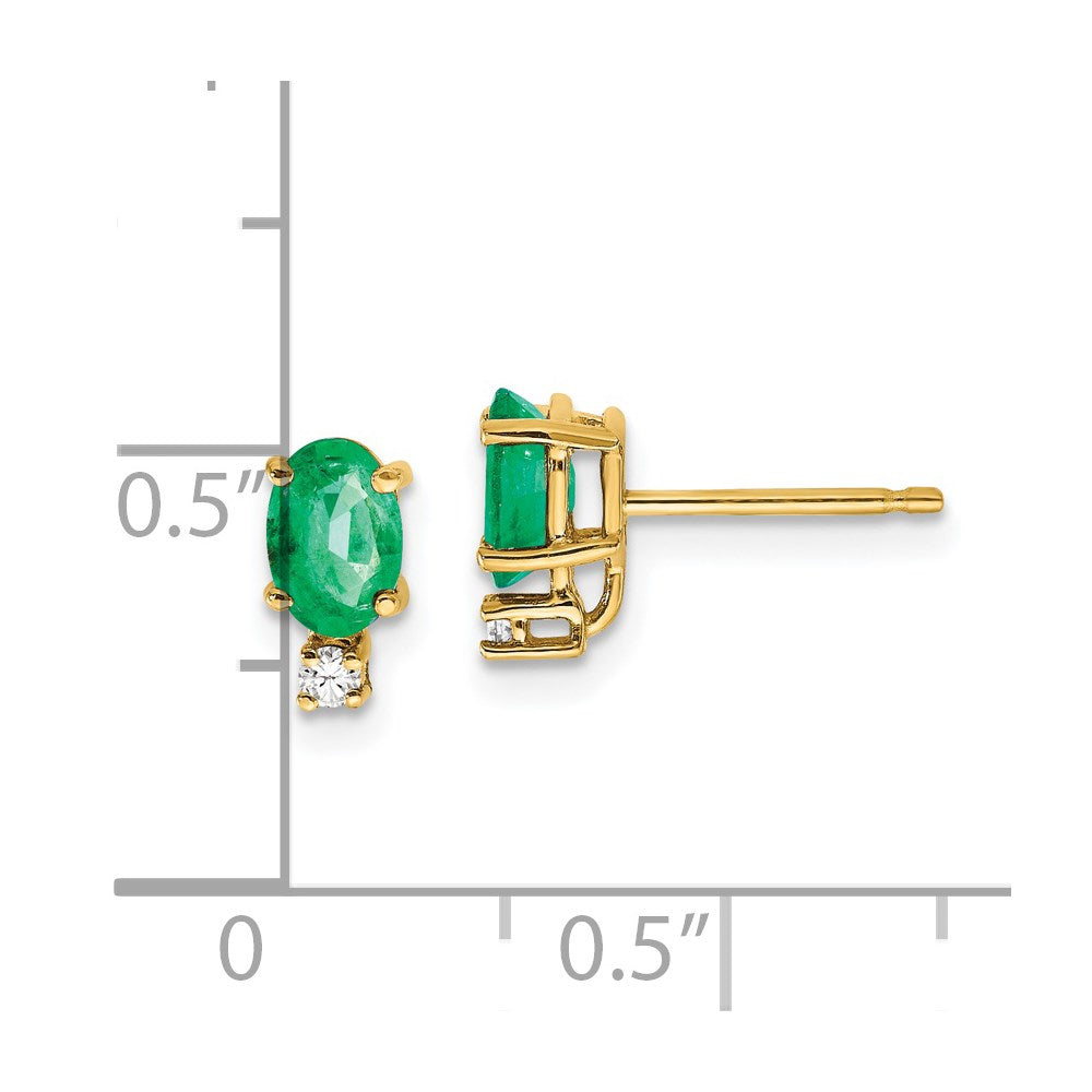 14k 6x4mm Oval Emerald and AAA Quality Diamond Post Earrings