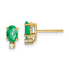 14k 6x4mm Oval Emerald and AAA Quality Diamond Post Earrings