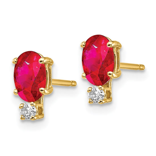 14k Oval Gemstone & Diamond Earrings
