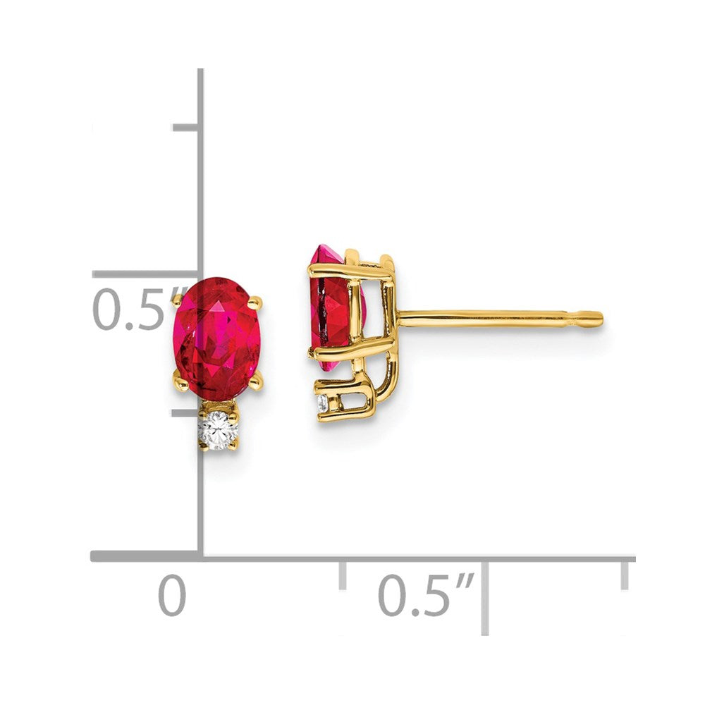 14k 6x4mm Oval Ruby and AA Quality Diamond Post Earrings