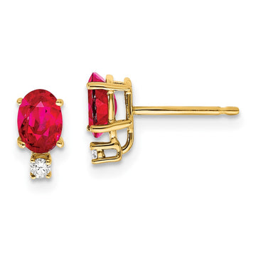 14k 6x4mm Oval Ruby and AA Quality Diamond Post Earrings