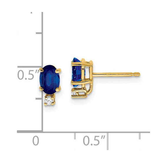 14k 6x4mm Oval Sapphire and VS Quality Diamond Post Earrings
