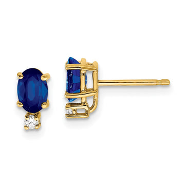 14k 6x4mm Oval Sapphire and VS Quality Diamond Post Earrings
