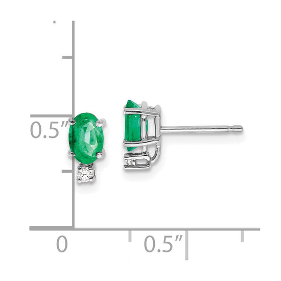 14k White Gold 6x4mm Oval Emerald and A Quality Diamond Post Earrings