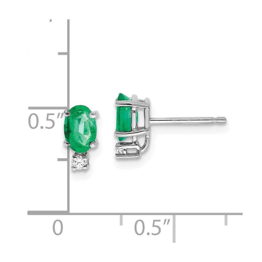14k White Gold 6x4mm Oval Emerald and VS Quality Diamond Post Earrings