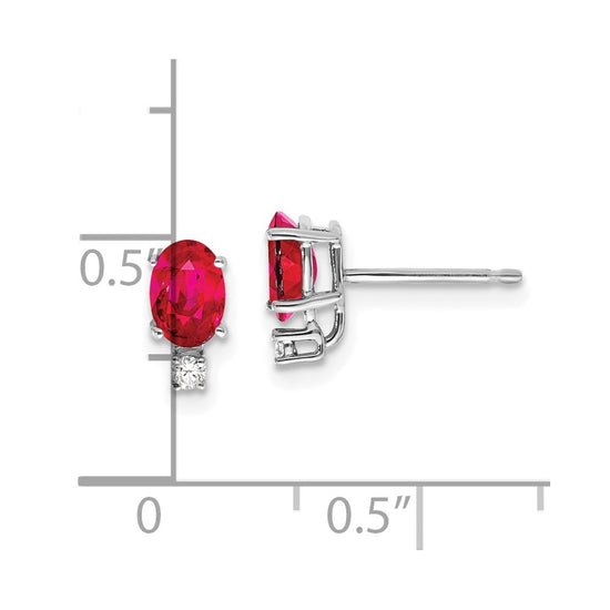 14k White Gold 6x4mm Oval Ruby and AA Quality Diamond Post Earrings