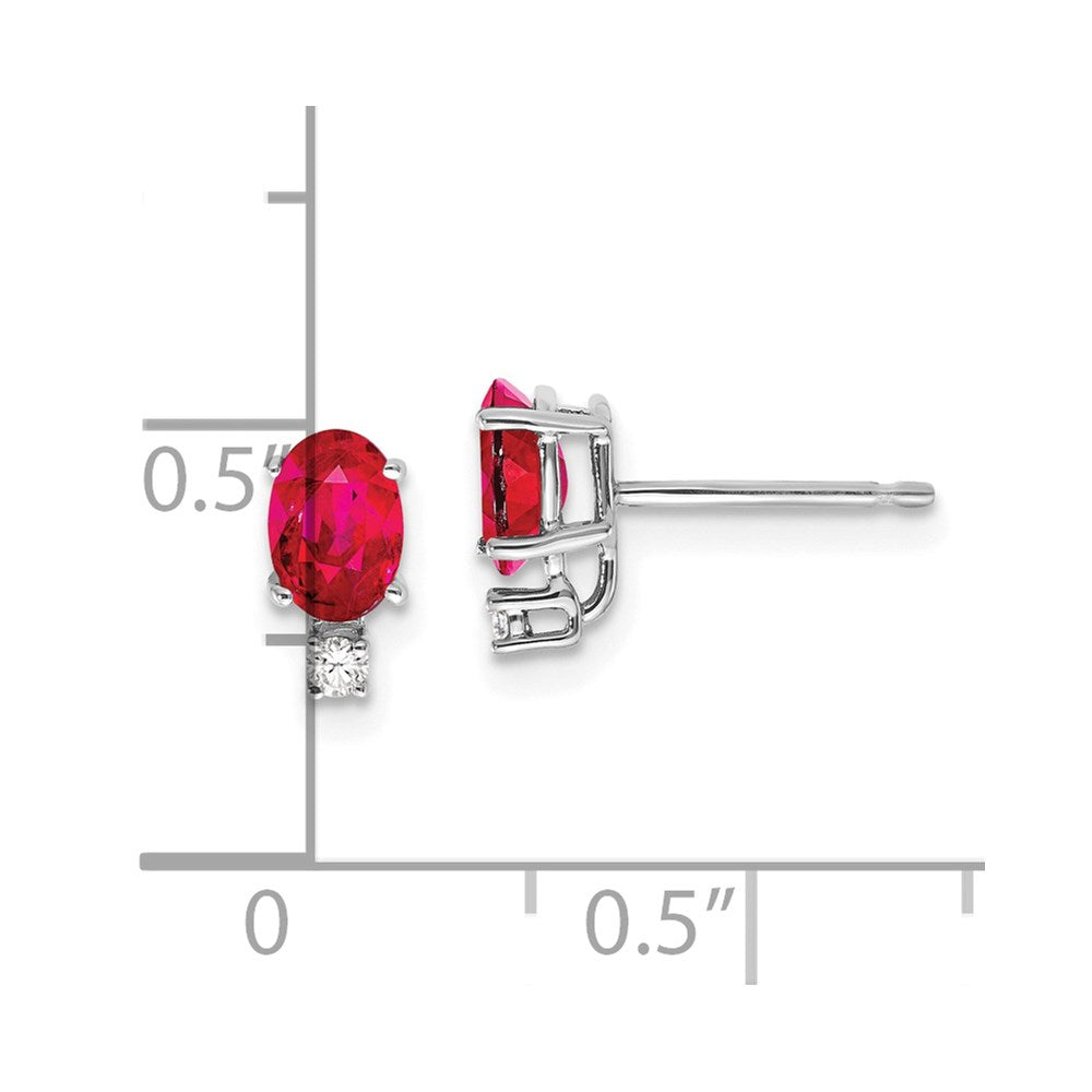 14k White Gold 6x4mm Oval Ruby and AA Quality Diamond Post Earrings