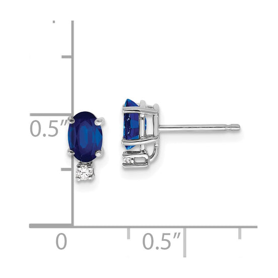 14k White Gold 6x4mm Oval Sapphire and AA Quality Diamond Post Earrings
