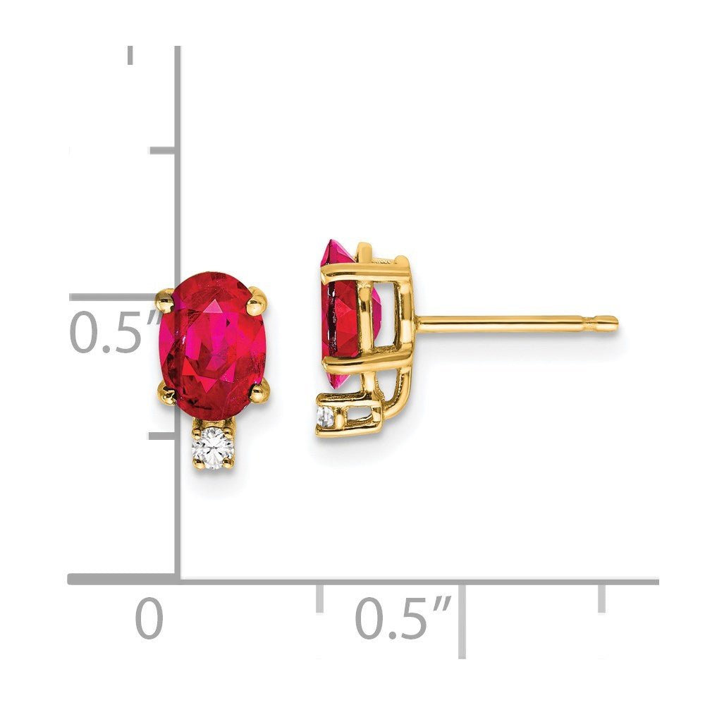 14k 7x5mm Oval Ruby and AA Quality Diamond Post Earrings