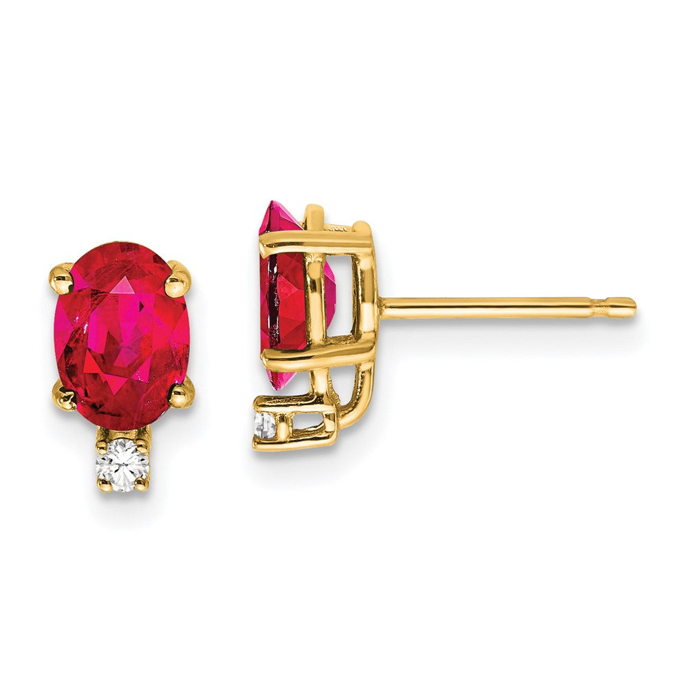 14k Oval Gemstone & Diamond Earrings