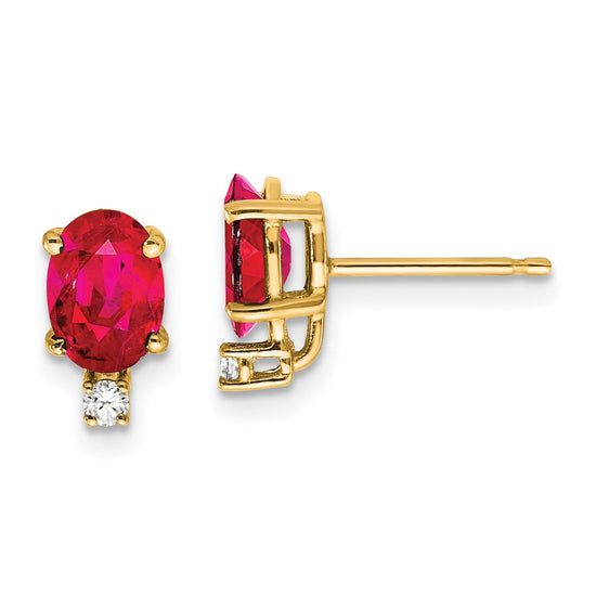14k Oval Gemstone & Diamond Earrings