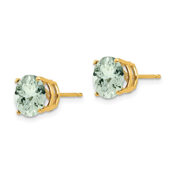14k 8mm Round Green Quartz Post Earrings