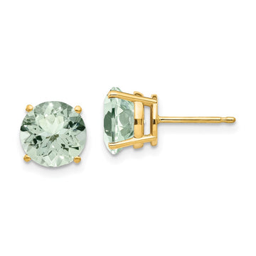 14k 8mm Round Green Quartz Post Earrings