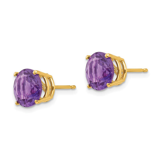 14k 8mm Round Amethyst Post Earrings