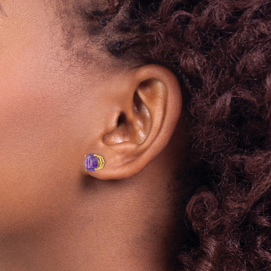14k 8mm Round Amethyst Post Earrings