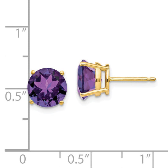 14k 8mm Round Amethyst Post Earrings