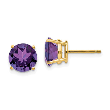 14k 8mm Round Amethyst Post Earrings