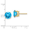 14k 8mm Round Checker-cut Blue Topaz Post Earrings