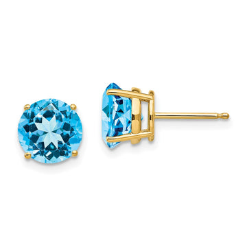 14k 8mm Round Blue Topaz Post Earrings