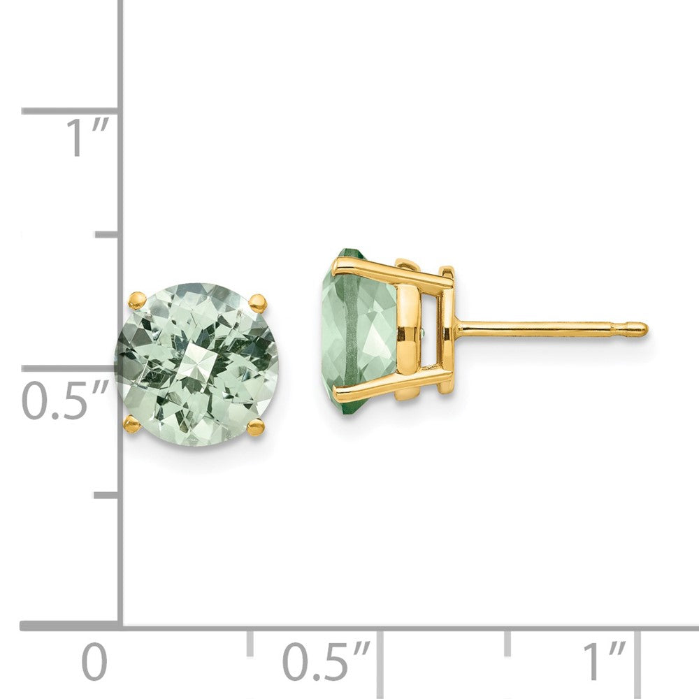 14k 8mm Round Checker-Cut Green Quartz Post Earrings