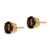 14k 8mm Round Checker-Cut Smoky Quartz Post Earrings