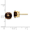 14k 8mm Round Checker-Cut Smoky Quartz Post Earrings