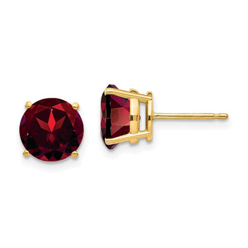 14k 8mm Round Garnet Post Earrings