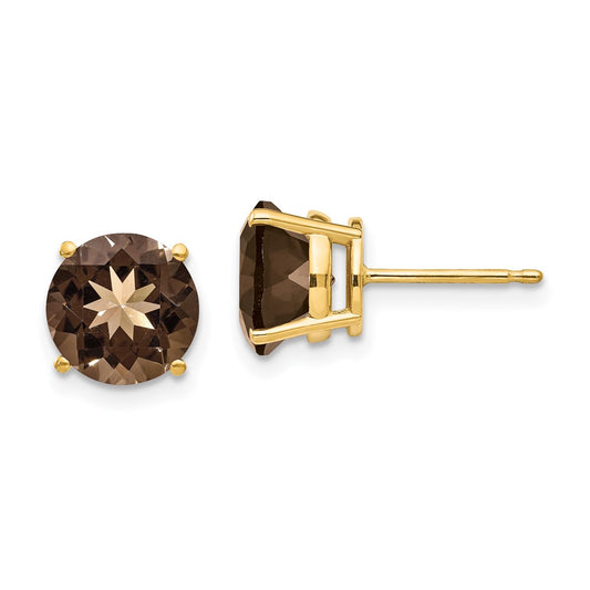 14k 8mm Round Smoky Quartz Post Earrings