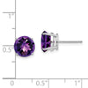 14k White Gold 8mm Round Checker-cut Amethyst Post Earrings