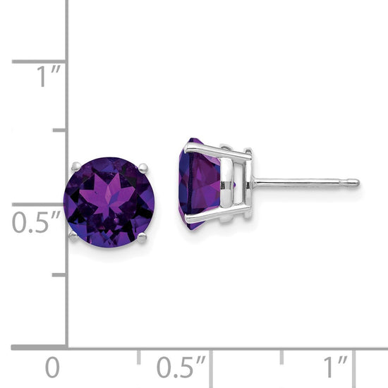 14k White Gold 8mm Round Amethyst Post Earrings