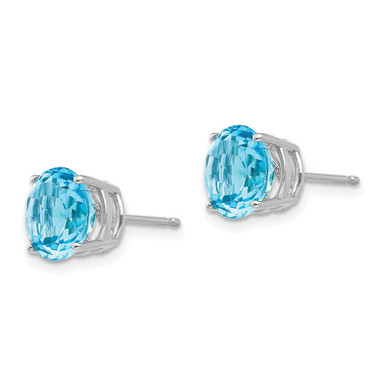 14k White Gold 8mm Round Blue Topaz Post Earrings