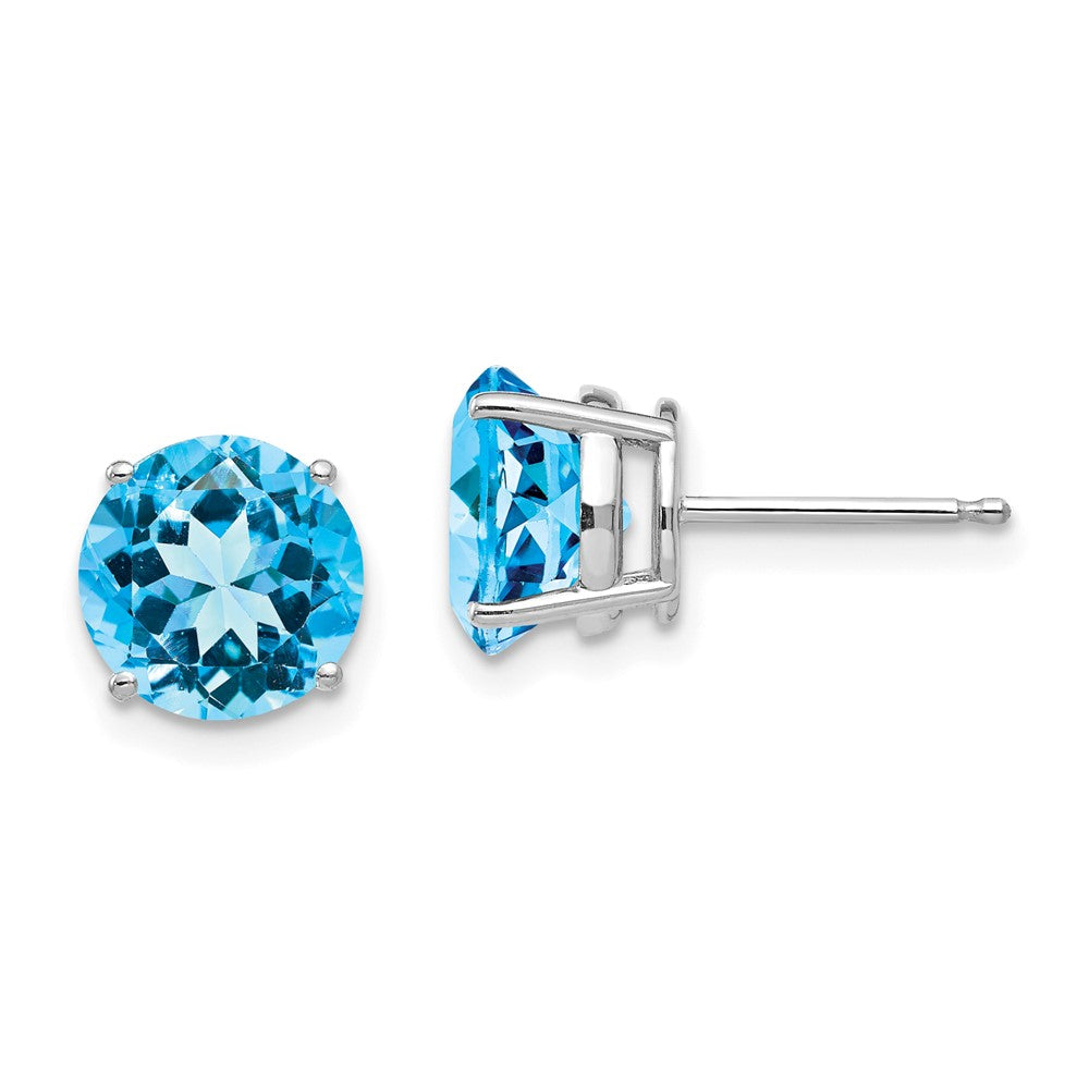 14k White Gold 8mm Round Blue Topaz Post Earrings