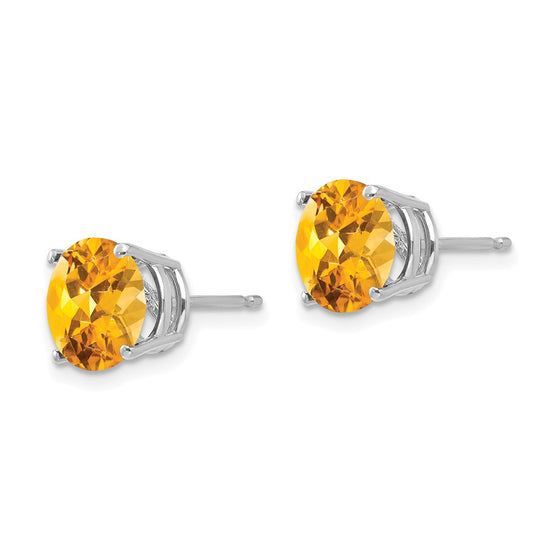 14k White Gold 8mm Round Citrine Post Earrings