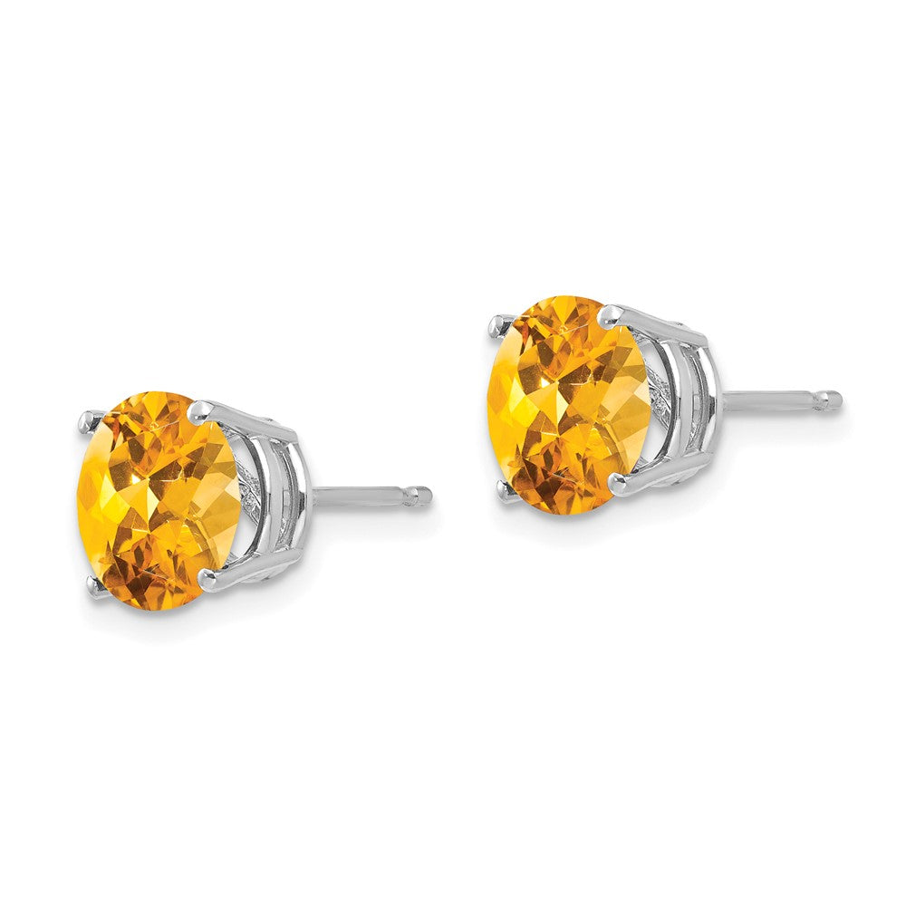 14k White Gold 8mm Round Citrine Post Earrings