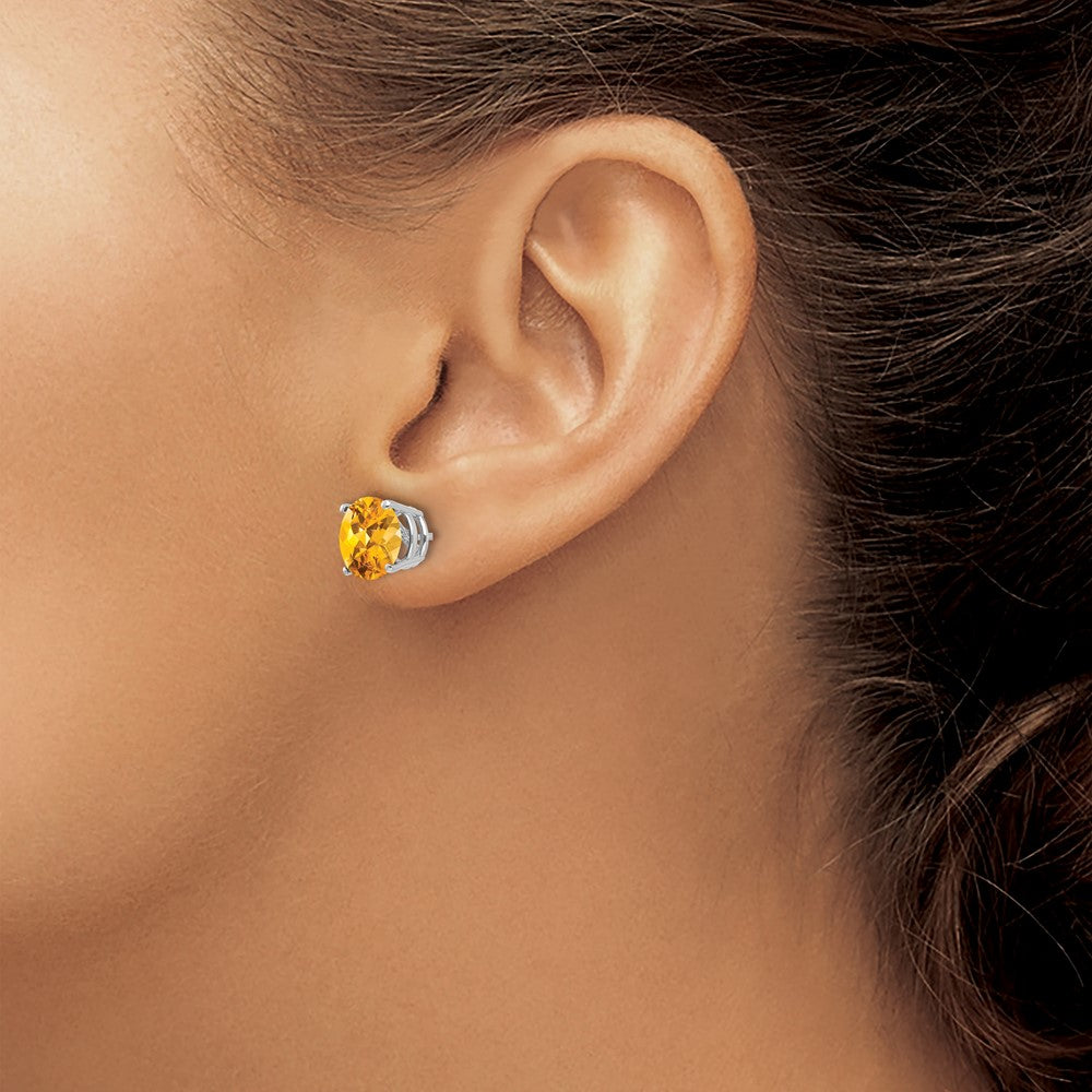 14k White Gold 8mm Round Citrine Post Earrings