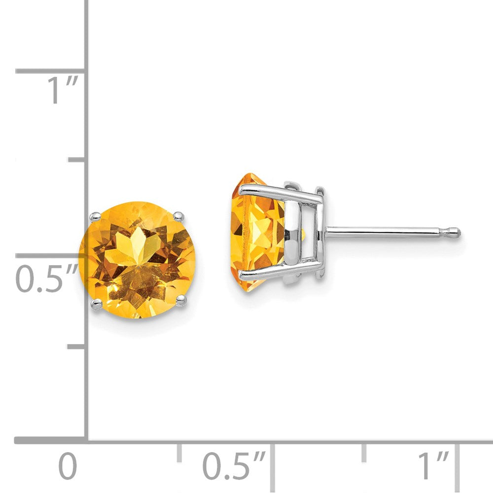 14k White Gold 8mm Round Citrine Post Earrings