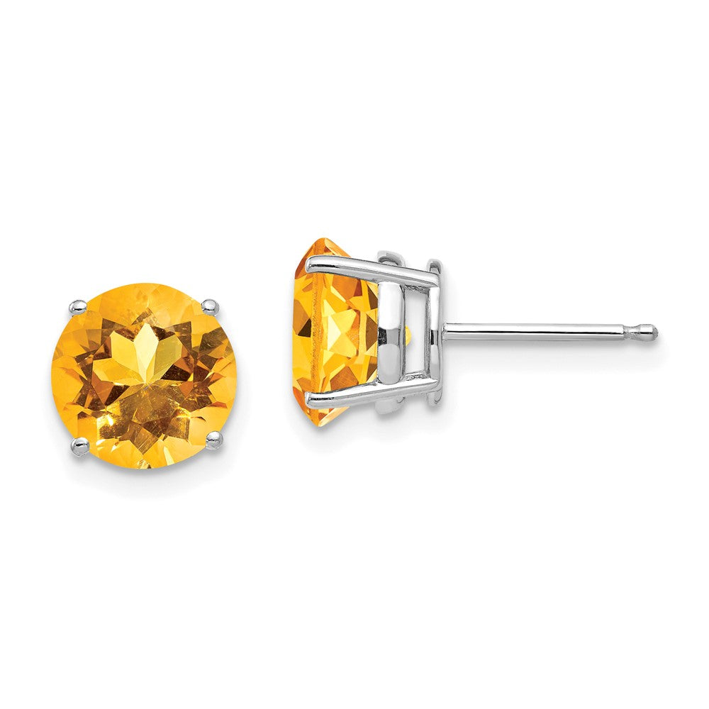 14k White Gold 8mm Round Citrine Post Earrings
